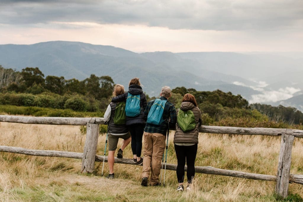 Family hiking to Craigs Hut in the High Country